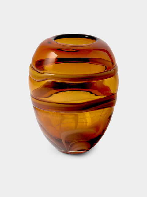 Antique and Vintage - 1950s Swirl Glass Vase (7in/18cm) - Orange - ABASK - 