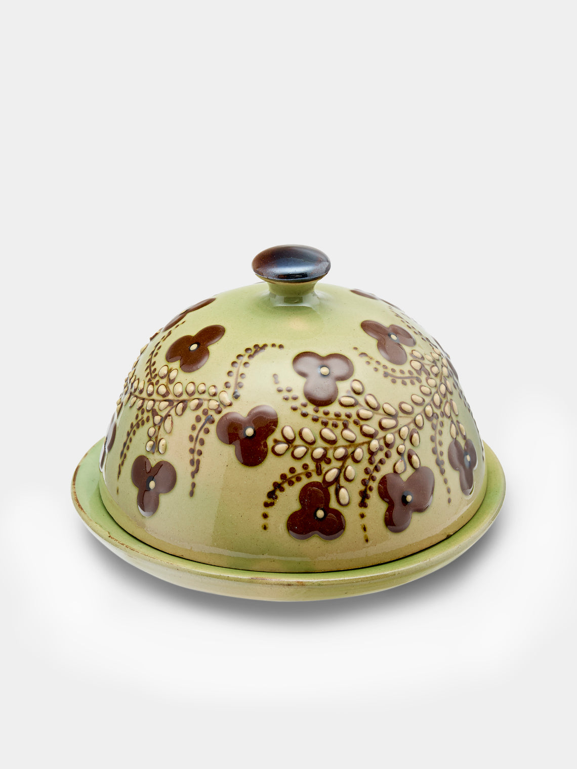 Poterie d’Évires - Flowers Hand-Painted Ceramic Small Butter Dish - Green - ABASK - 
