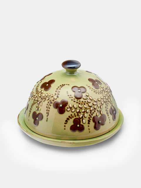 Poterie d’Évires - Flowers Hand-Painted Ceramic Small Butter Dish - Green - ABASK - 