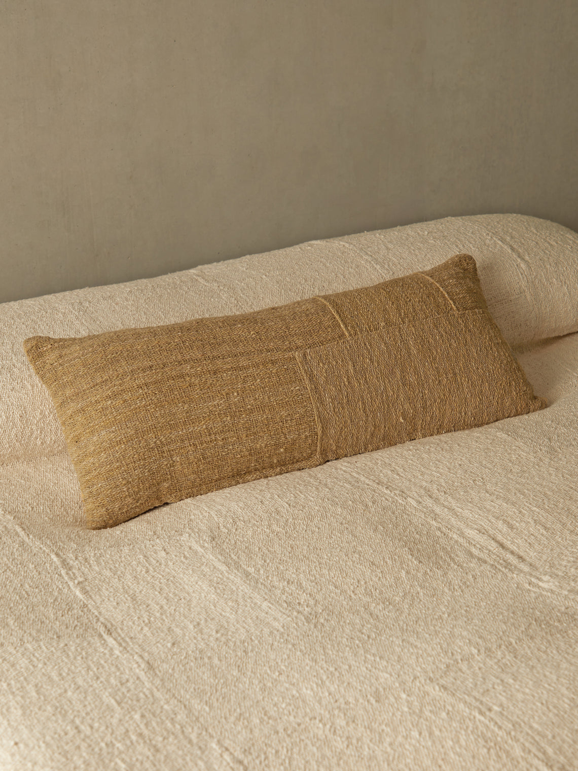 Valentina Hoyos - Hand-Dyed Patchwork Cotton Lumbar Cushion (31.5in/80cm) - Beige - ABASK