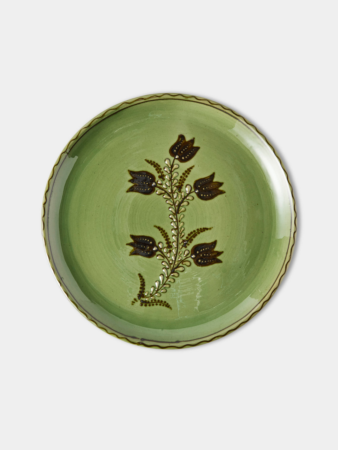 Poterie d’Évires - Flowers Hand-Painted Ceramic Dinner Plates – 9.5in/24cm (Set of 4) - Green - ABASK