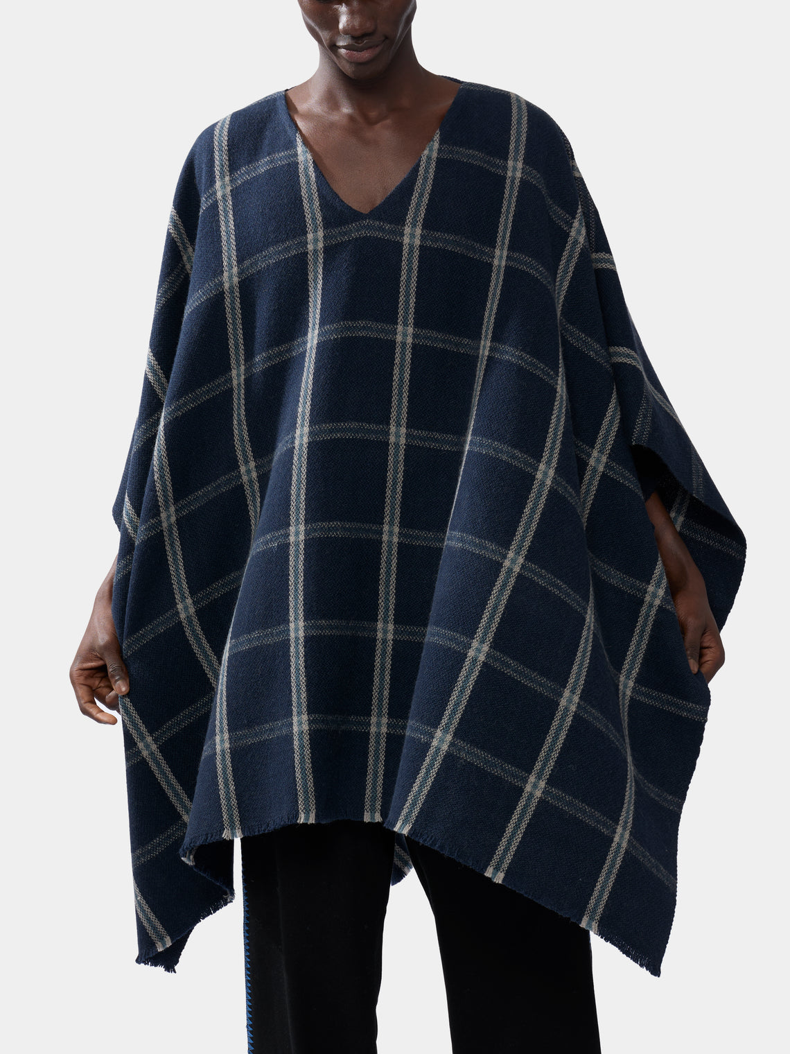 Men's Gobi Plaid Camel Wool Poncho | One Size