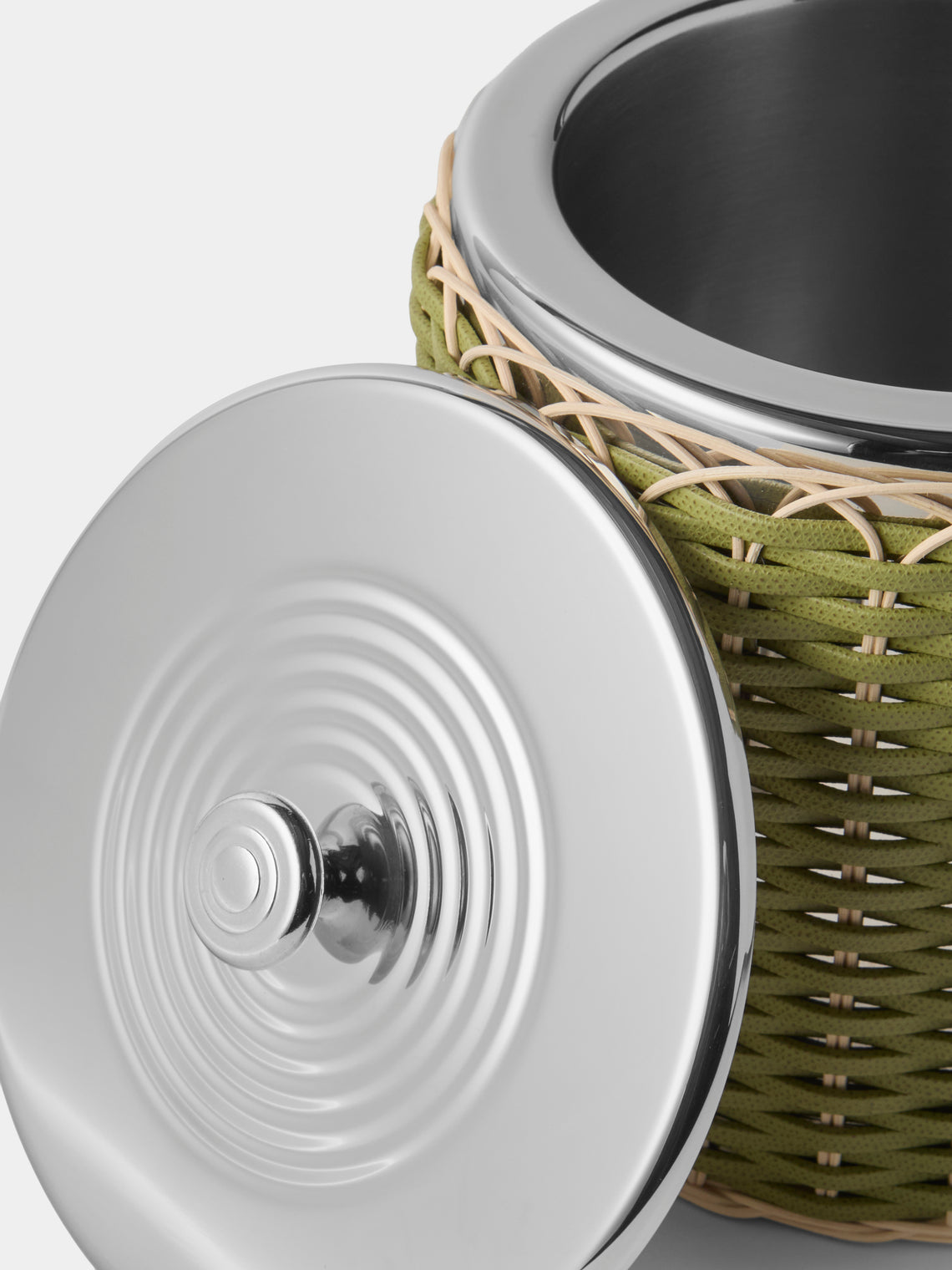 Pigment France - Menton Leather and Rattan Large Ice Bucket - Green - ABASK