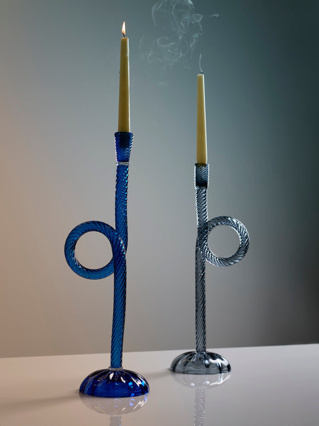 Aina Kari - Venetian Knot Hand-Blown Murano Glass Candlestick Holder - Blue - ABASK