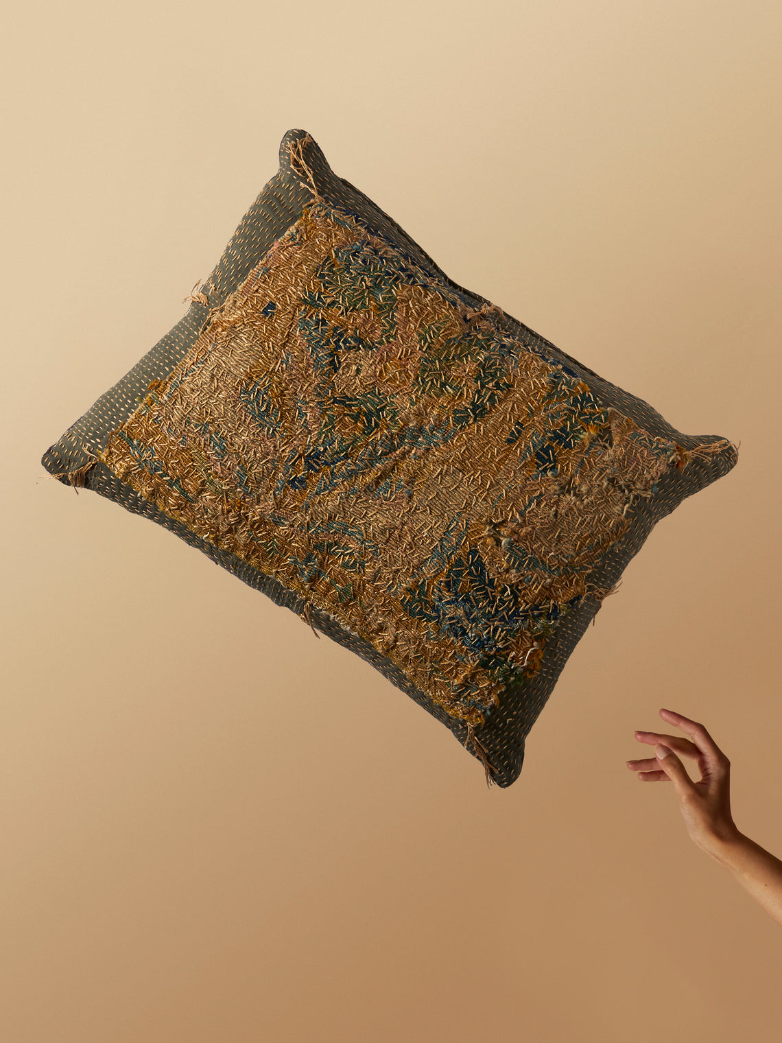 By Walid - 17th-Century Verdure Tapestry Hand-Stitched Wool and Linen Cushion - Multiple - ABASK