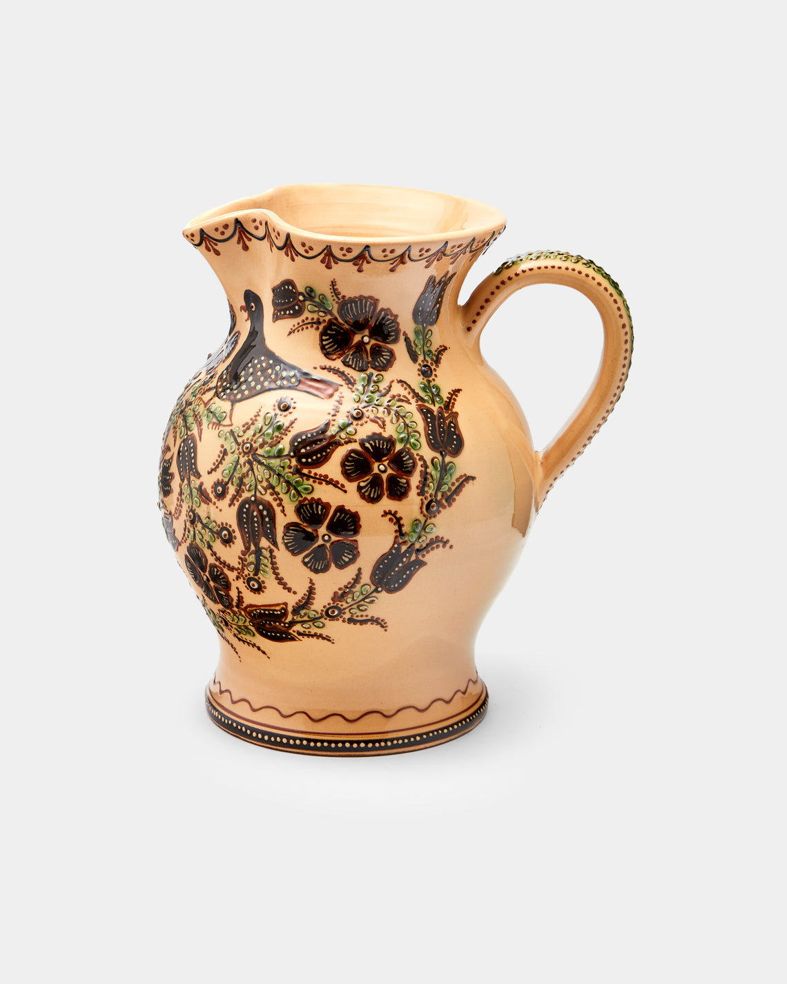 Poterie d’Évires - Birds Hand-Painted Ceramic Large Round Jug - Cream - ABASK