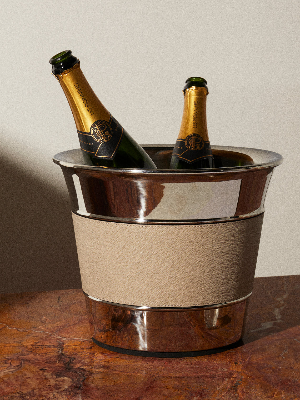 Giobagnara - Ocean Leather and Steel Ice Bucket - Beige - ABASK