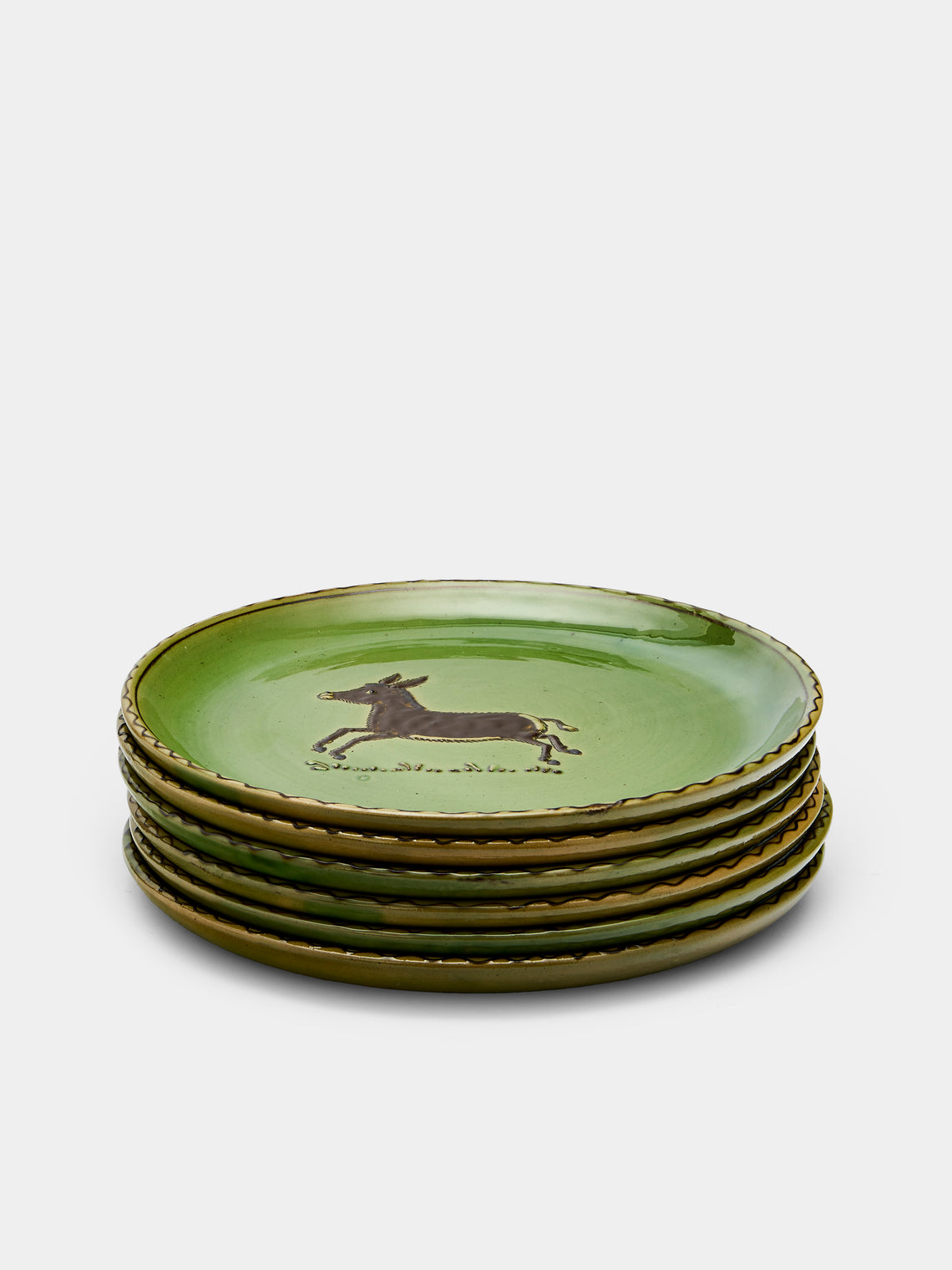 Poterie d’Évires - Animals Hand-Painted Ceramic Dinner Plates (Set of 6) - Green - ABASK