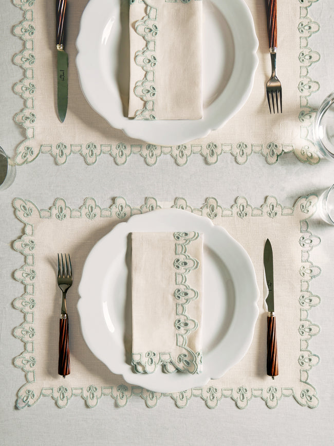 Borgo delle Tovaglie - Amalfi Embroidered Linen Placemats (Set of 4) - Natural - ABASK