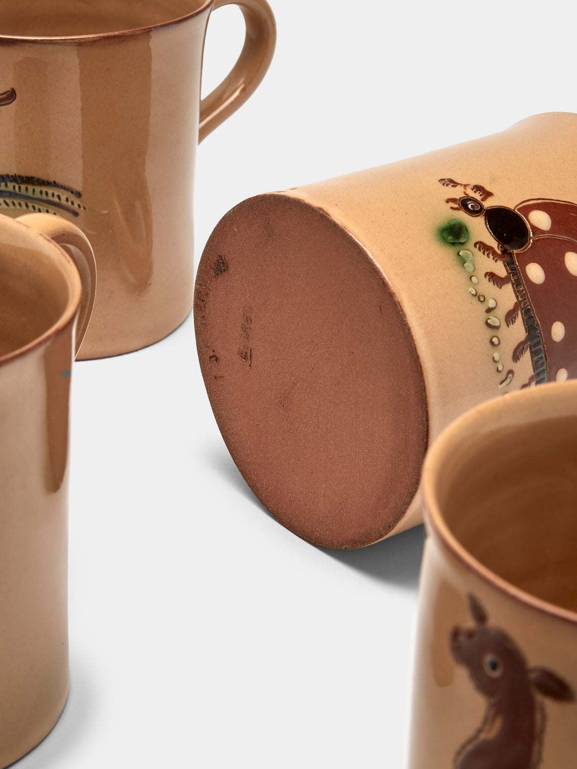 Poterie d’Évires - Animals Hand-Painted Ceramic Mugs (Set of 4) - Cream - ABASK