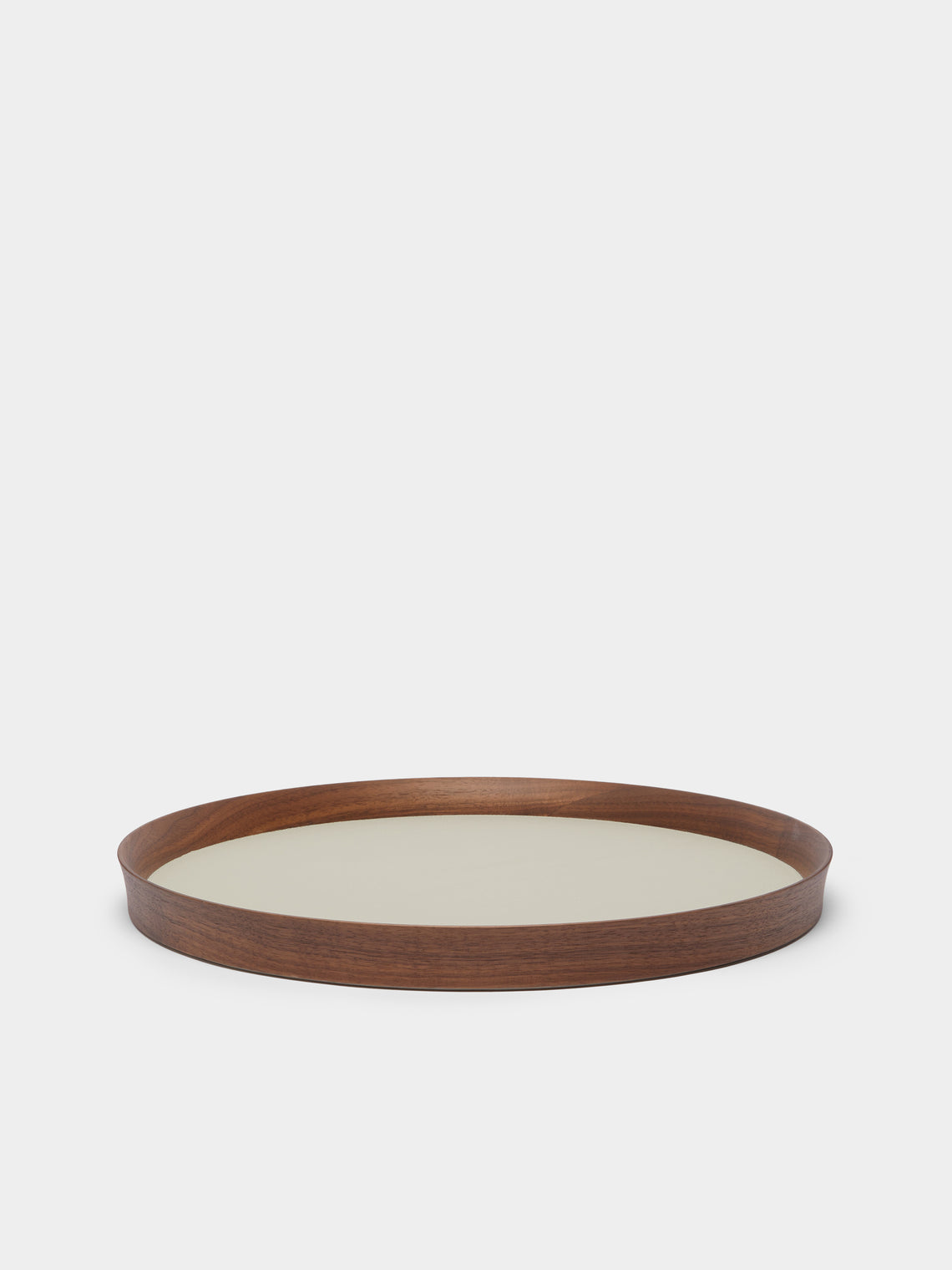 Giobagnara x Poltrona Frau - Walnut and Leather Round Tray (16.5in/42cm) - Beige - ABASK