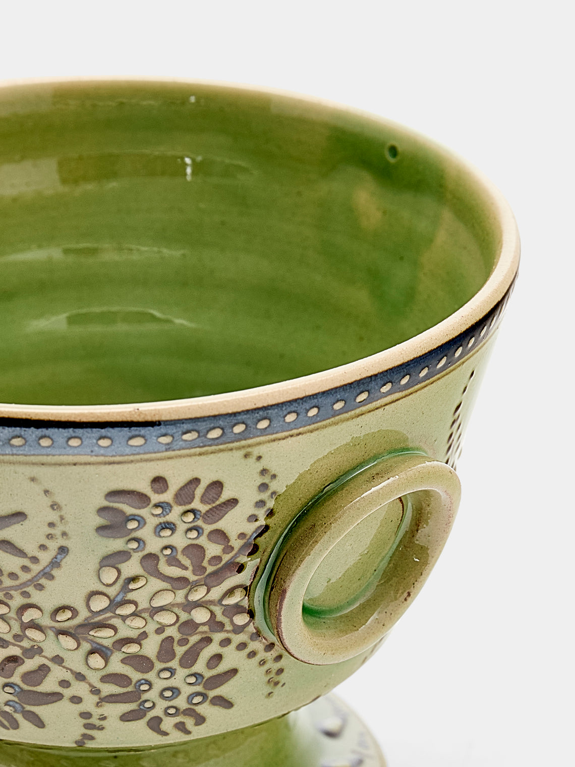 Poterie d’Évires - Flowers Hand-Painted Ceramic Small Raised Bowl - Green - ABASK
