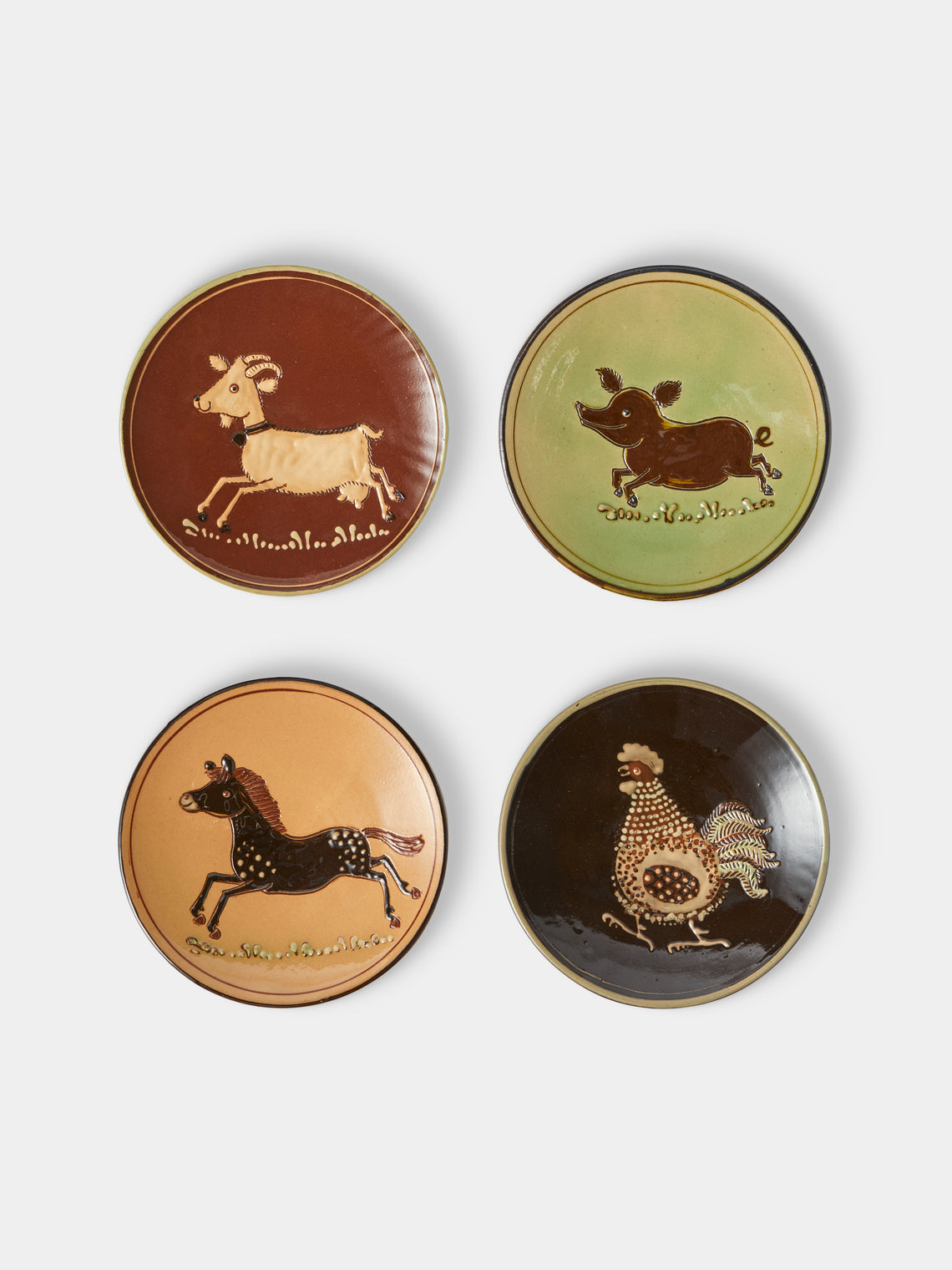 Poterie d’Évires - Animals Hand-Painted Ceramic Plates – 5.5in/14cm (Set of 4) - Multiple - ABASK - 