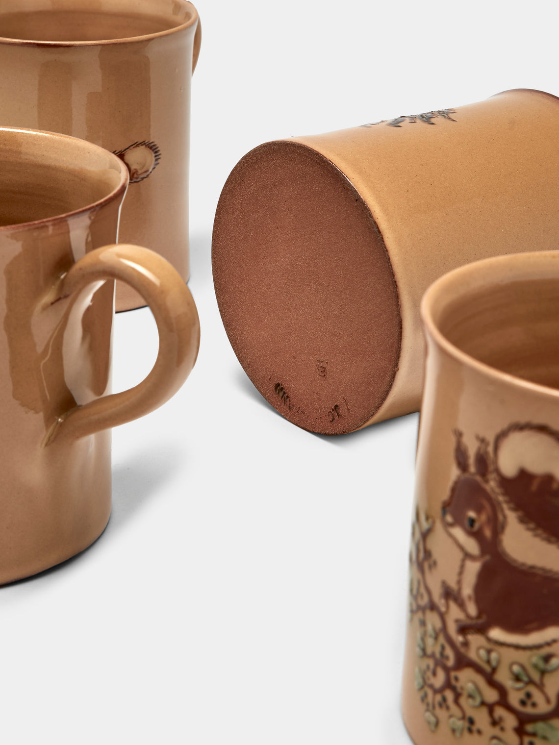 Poterie d’Évires - Animals Hand-Painted Ceramic Mugs (Set of 4) - Cream - ABASK