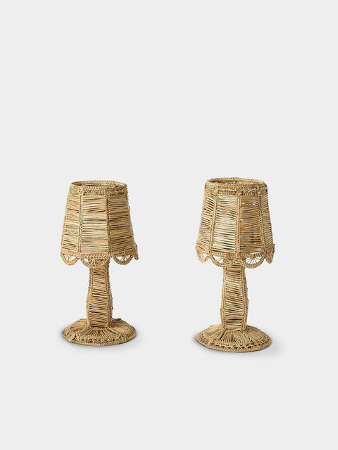 CasaLatina - | Set of 2 | Dayana Handwoven Iraca Palm Portable Lights - Beige - ABASK - 