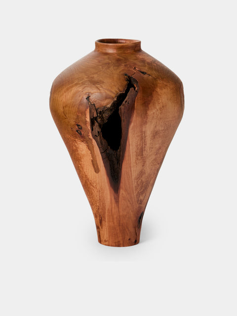 Iida Woodturning - Hand-Turned Bayberry Oil-Finish Vase (13in/33cm) - Brown - ABASK - 
