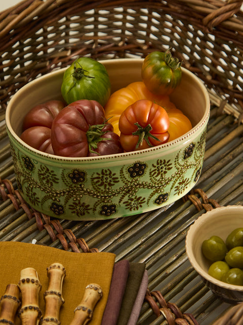 Poterie d’Évires - Flowers Hand-Painted Ceramic Oval Serving Dish -  - ABASK