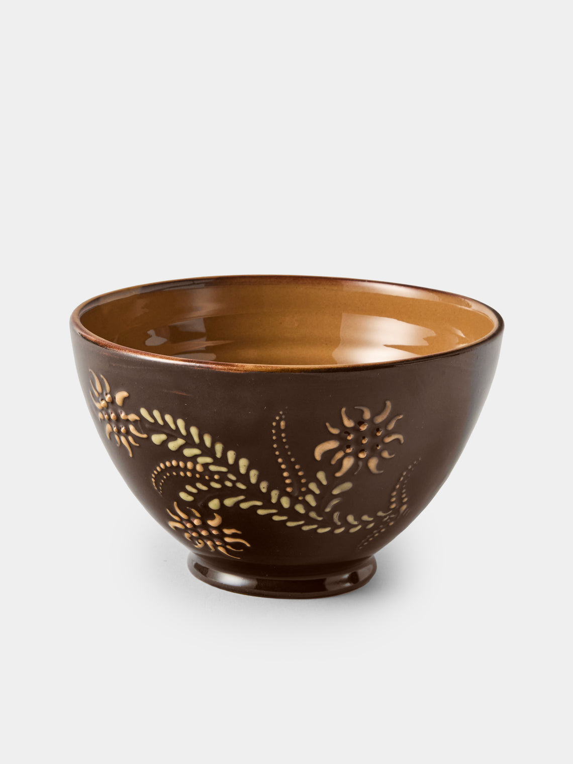 Poterie d’Évires - Flowers Hand-Painted Ceramic Grand Bowls (Set of 4) - Dark Brown - ABASK