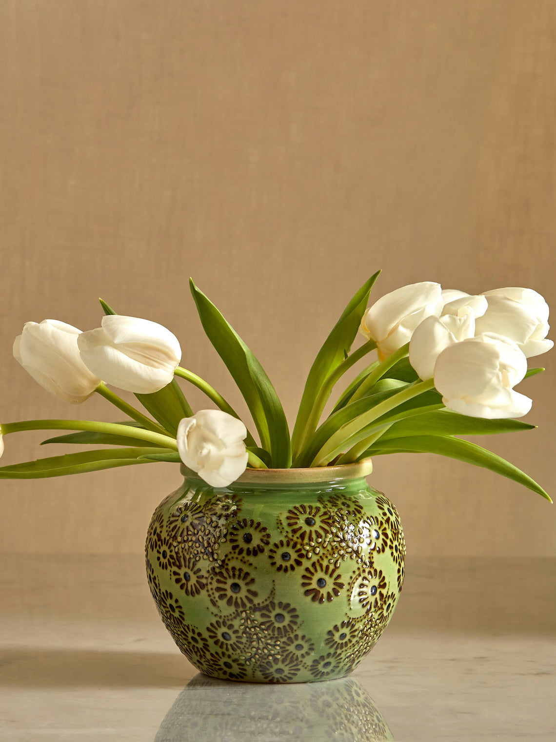 Poterie d’Évires - Flowers Hand-Painted Ceramic Vase - Green - ABASK