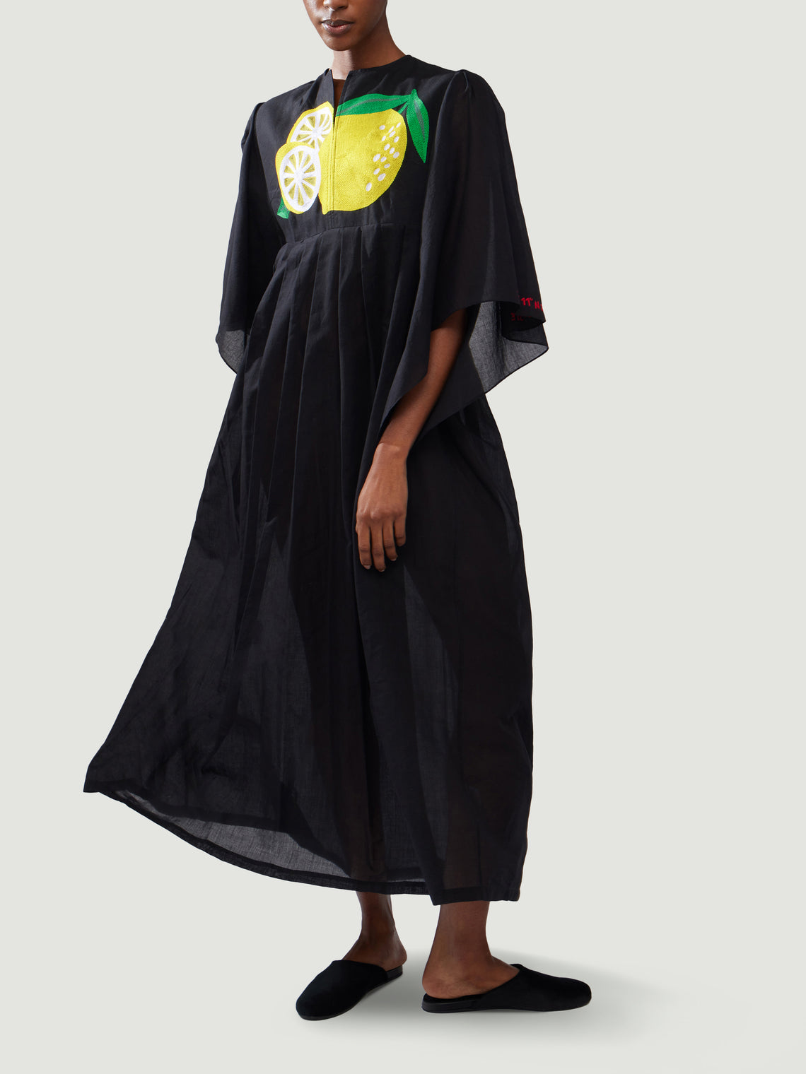 Kilometre Paris - Lemon Embroidered Cotton Dress | One Size - Black - ABASK