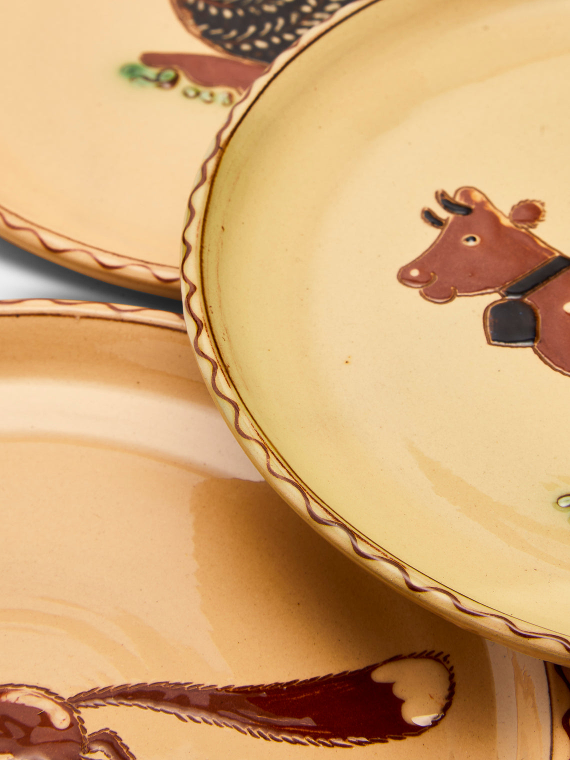 Poterie d’Évires - Animals Hand-Painted Ceramic Side Plates (Set of 6) - Cream - ABASK
