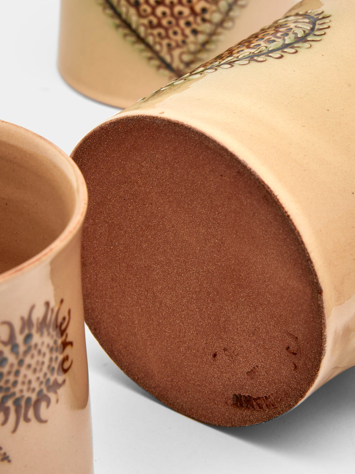 Poterie d’Évires - Flowers and Hearts Hand-Painted Ceramic Mugs (Set of 4) - Cream - ABASK