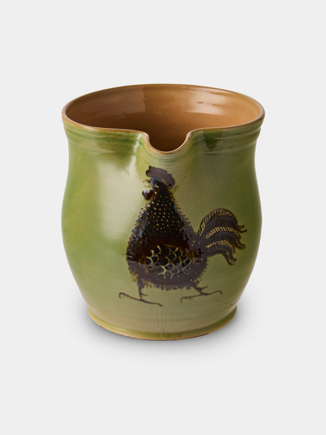 Poterie d’Évires - Chickens Hand-Painted Ceramic Medium Jug - Green - ABASK