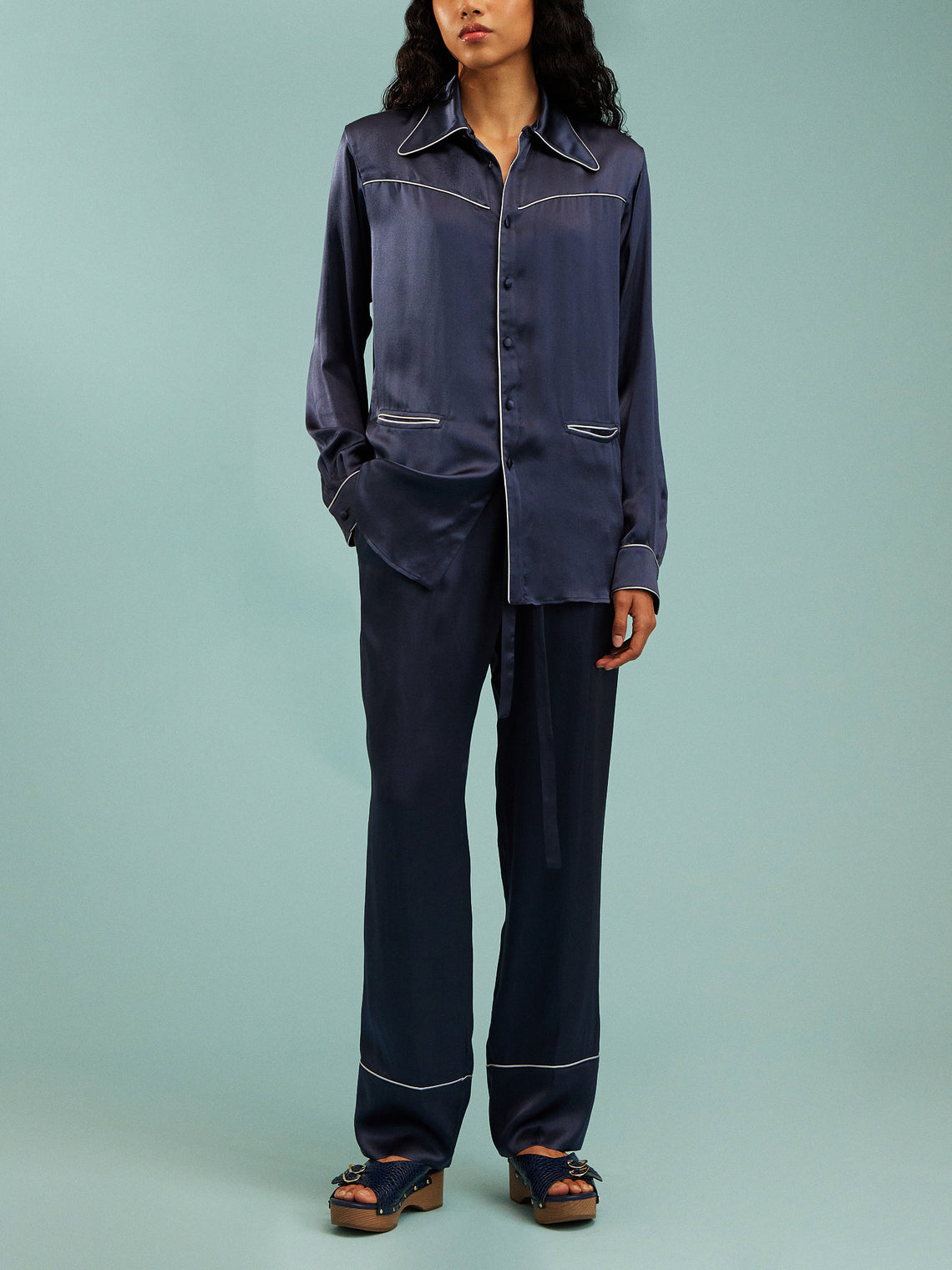 Dorso - Bandana Silk Pajama Set | Size: S - Navy - ABASK