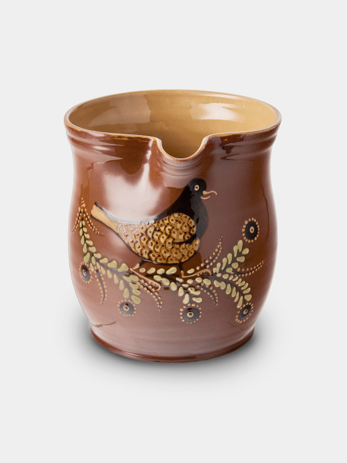 Poterie d’Évires - Birds Hand-Painted Ceramic Medium Jug - Light Brown - ABASK