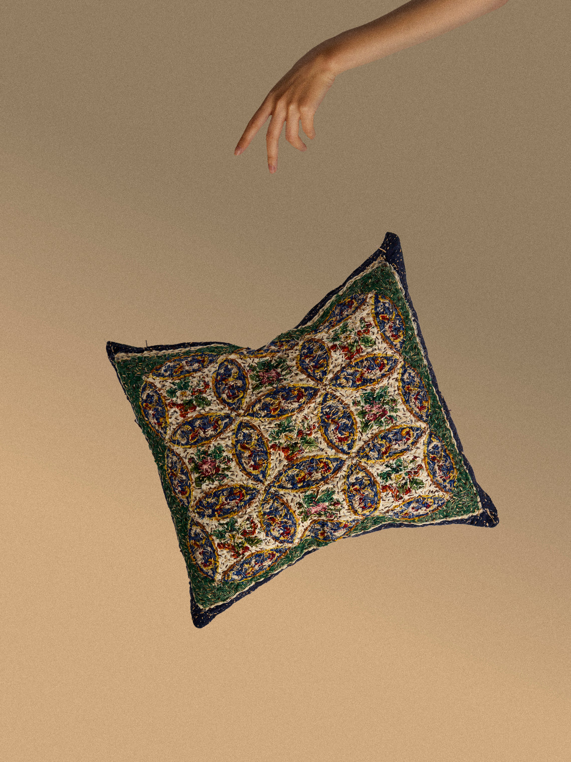 By Walid - 19th-Century Needlepoint Wool and Vintage Cotton Cushion (21.5in/55cm) - Multiple - ABASK