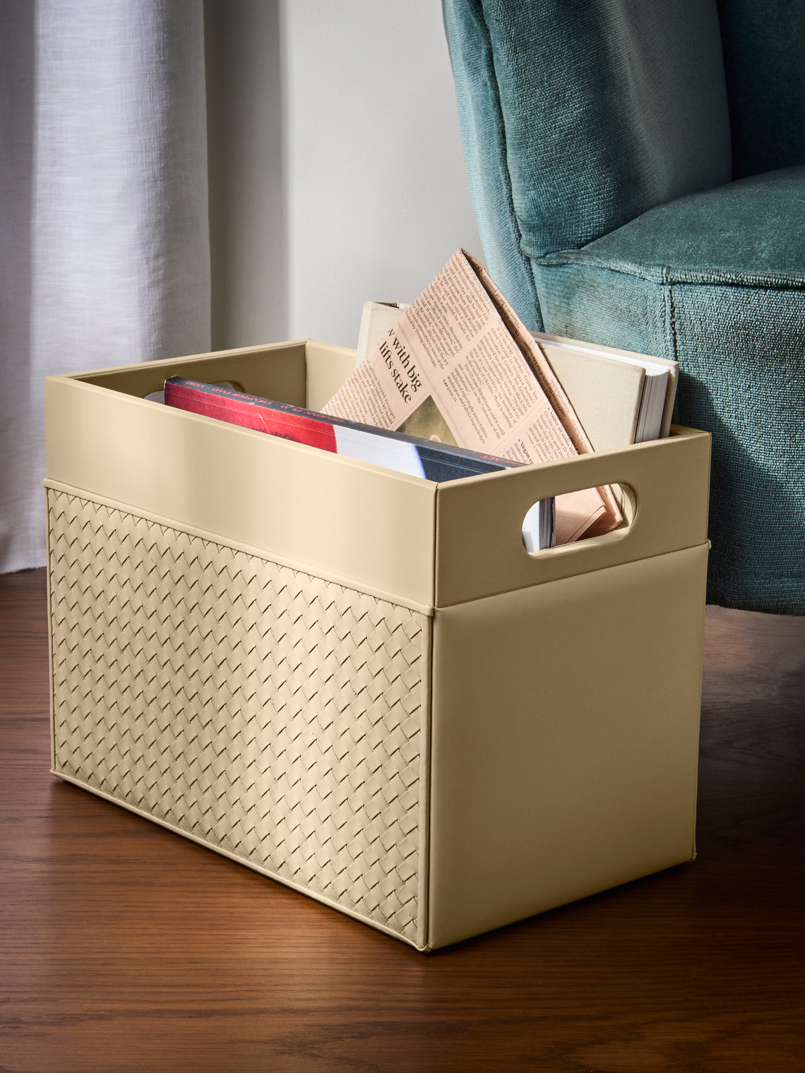 Riviere - Emy Woven Leather Magazine Holder - Ivory - ABASK