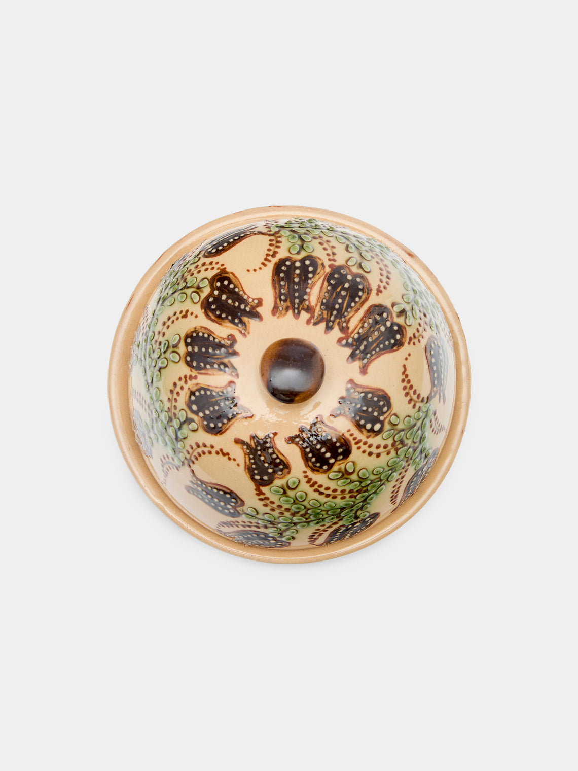 Poterie d’Évires - Flowers Hand-Painted Ceramic Small Butter Dish - Cream - ABASK