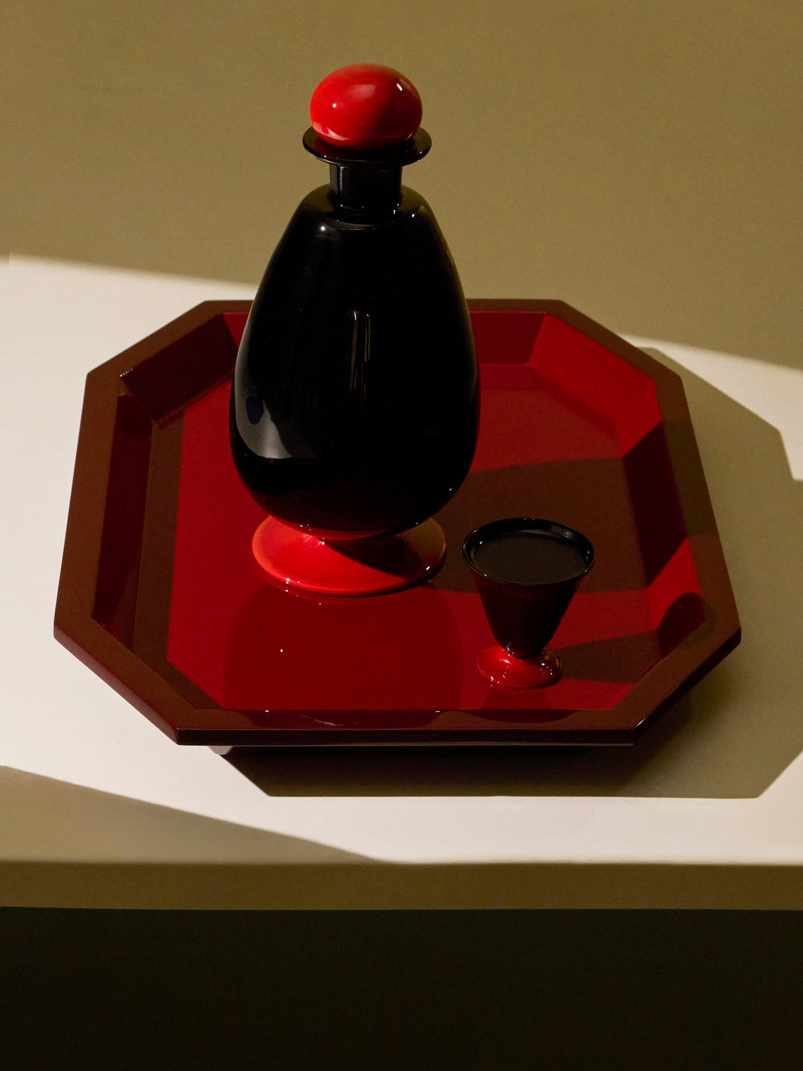 The Lacquer Company - Lacquered Small Octagonal Tray - Red - ABASK