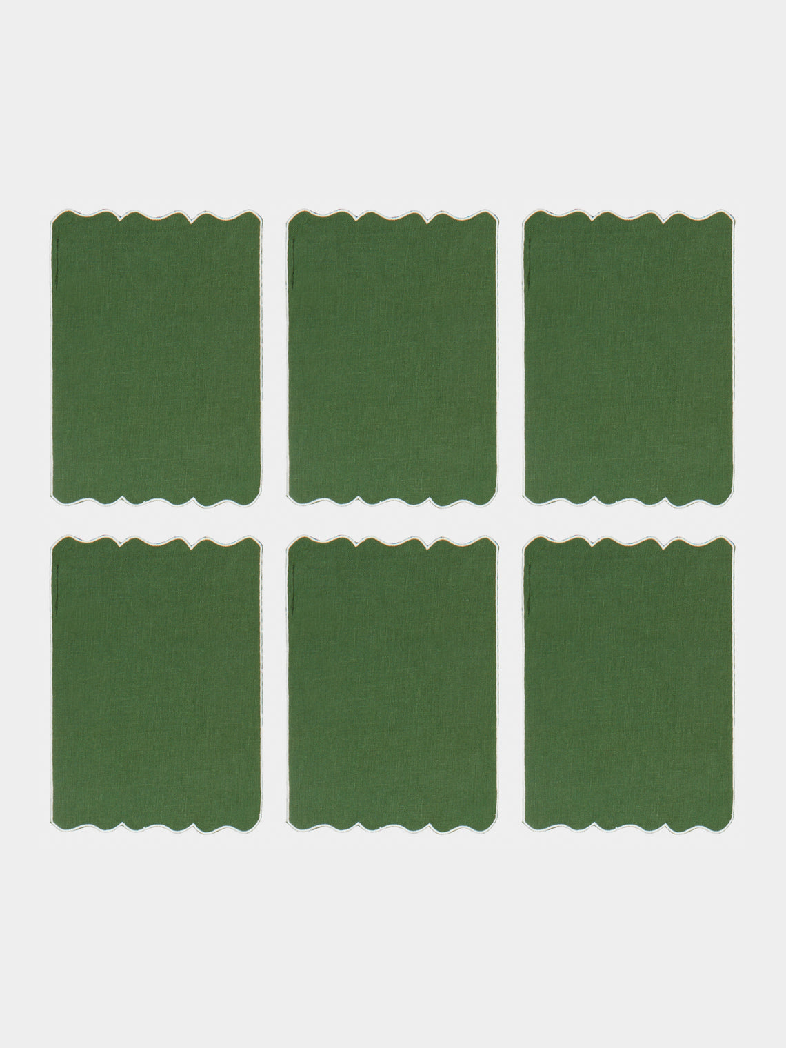 Los Encajeros - Alhambra Embroidered Linen Cocktail Napkins (Set of 6) - Green - ABASK