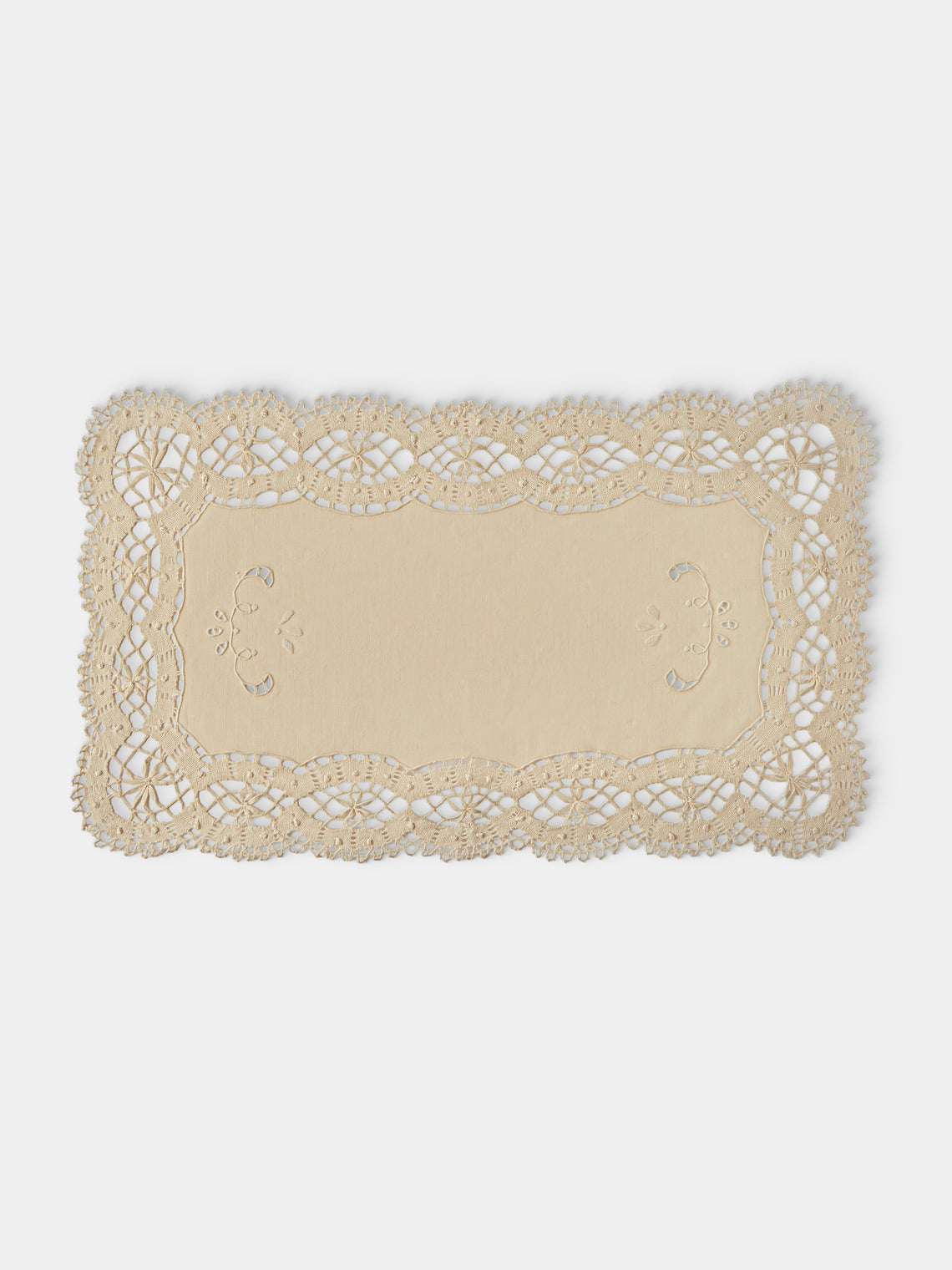 Rolane du Dreuih Creations - Lacework Linen Large Oblong Placemats (Set of 4) - Beige - ABASK - 