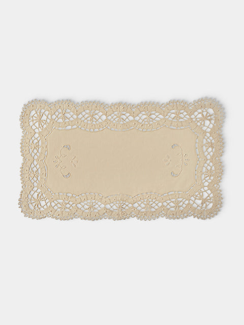 Rolane du Dreuih Creations - Lacework Linen Large Oblong Placemats (Set of 4) - Beige - ABASK - 