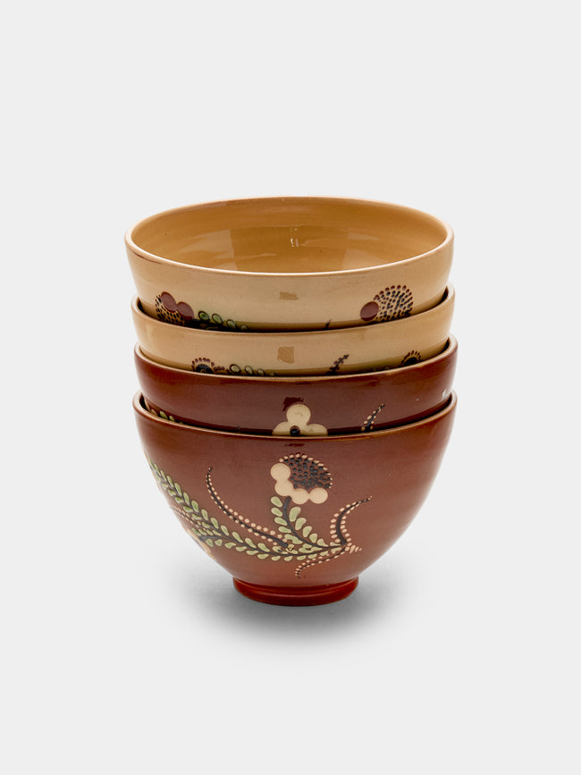 Poterie d’Évires - Flowers Hand-Painted Ceramic Bowls (Set of 4) - Light brown - ABASK - 