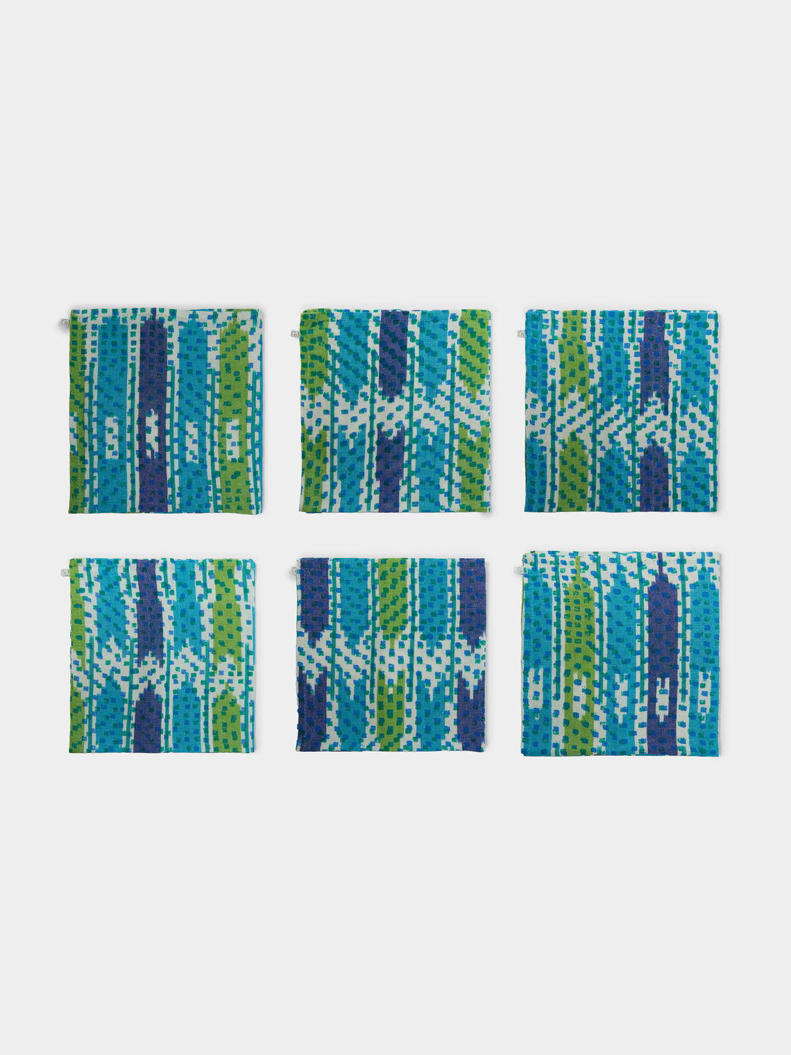 Gregory Parkinson - Aqua Foliage Block-Printed Cotton Napkins (Set of 6) - Blue - ABASK