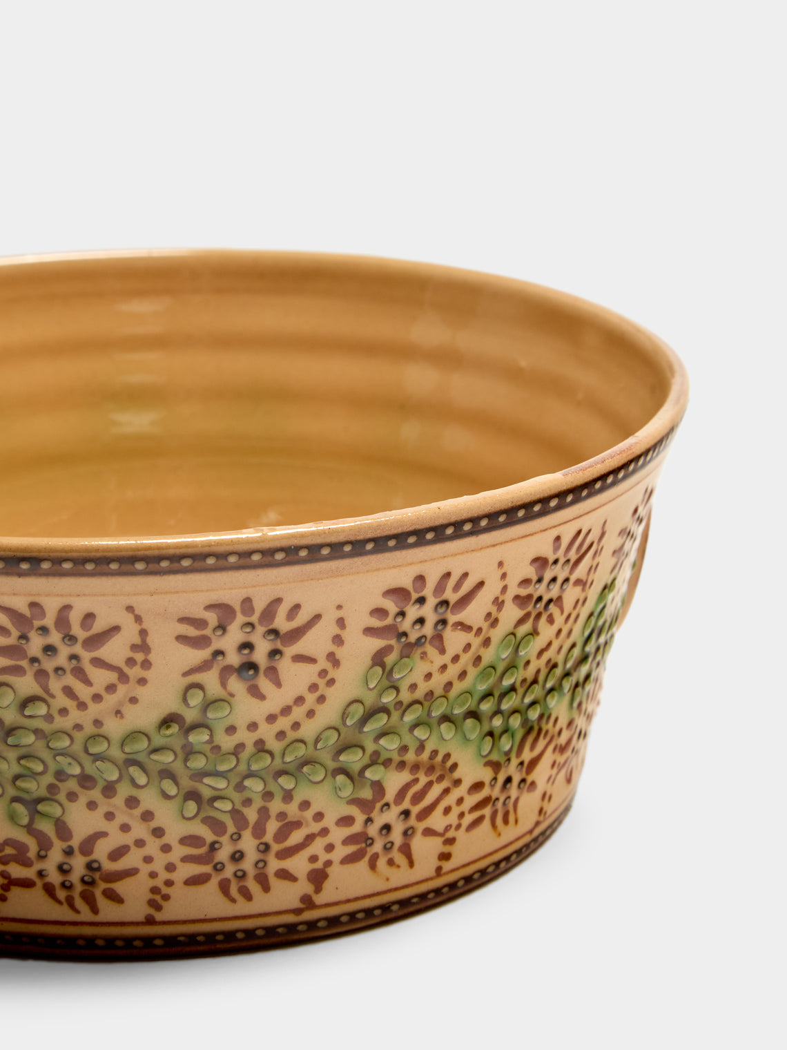 Poterie d’Évires - Flowers Hand-Painted Ceramic Small Handled Serving Bowl - Cream - ABASK