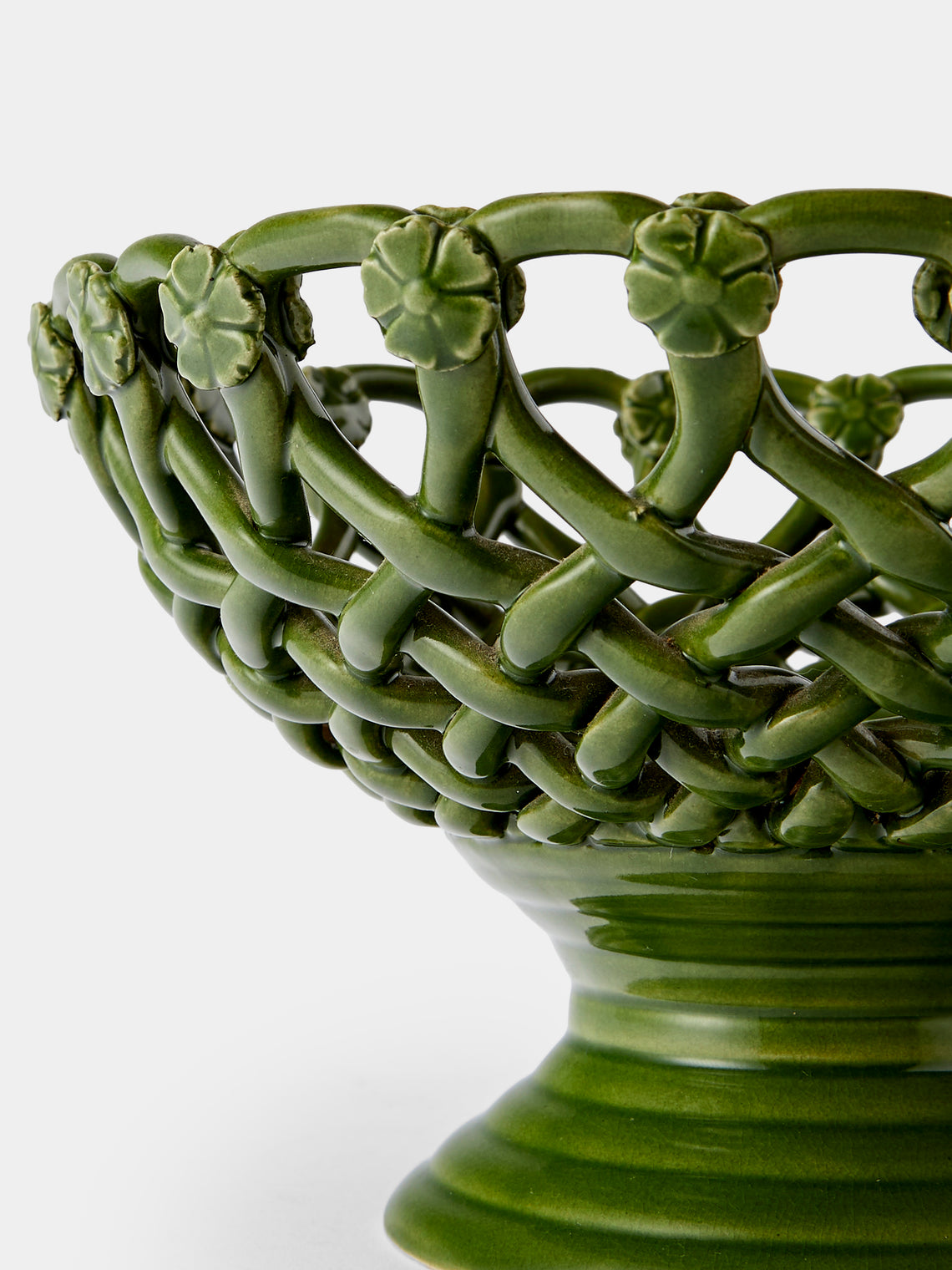 Antique and Vintage - 1930s Maison Pichon Uzès Ceramic Footed Bowl - Green - ABASK