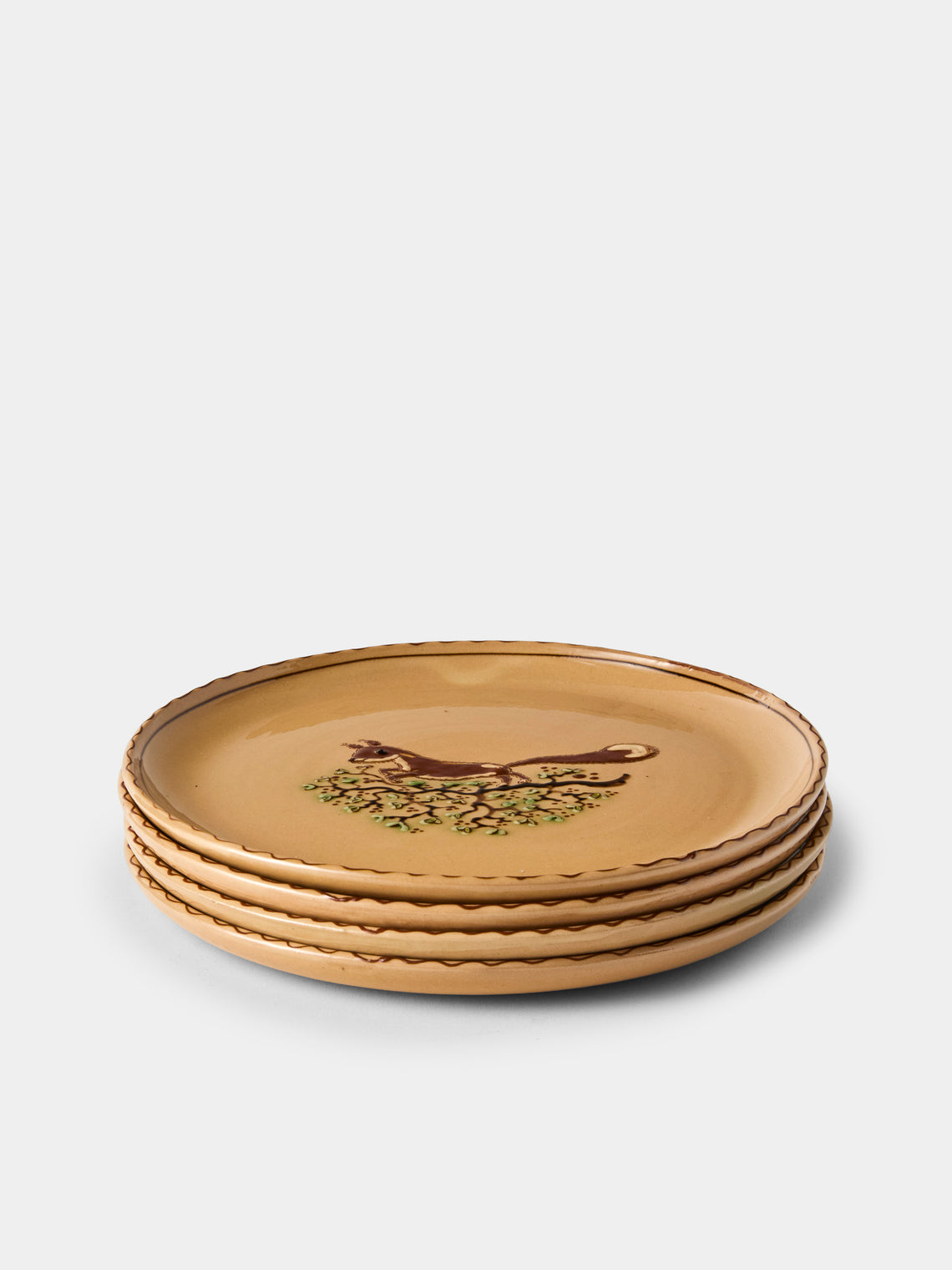 Poterie d’Évires - Animals Hand-Painted Ceramic Dinner Plates – 9.5in/24cm (Set of 4) - Cream - ABASK