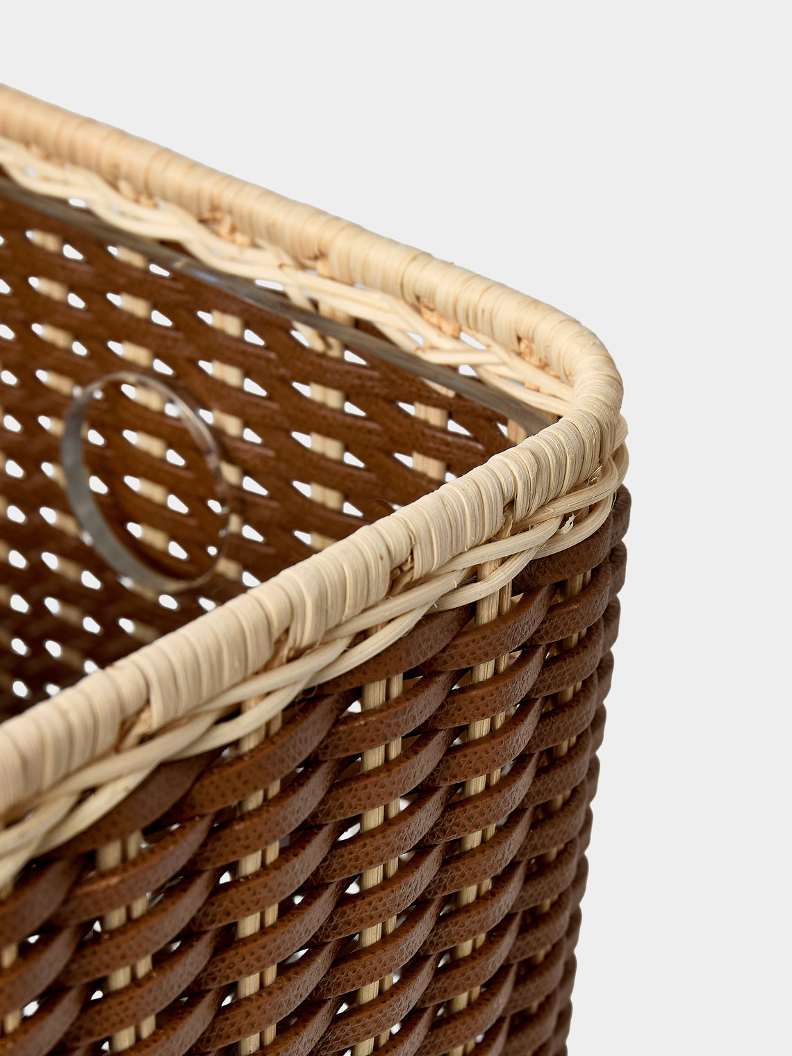 Pigment France - Albi Leather, Rattan and Travertine Wastepaper Basket - Brown - ABASK