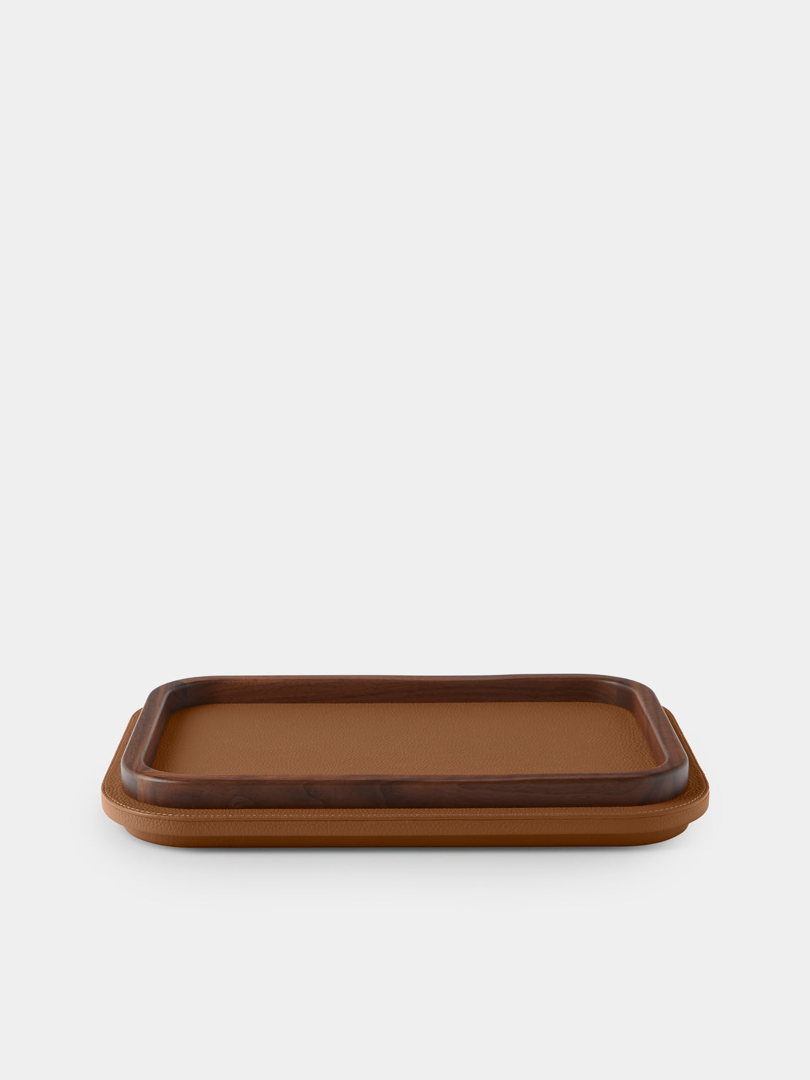 Giobagnara x Poltrona Frau - Walnut and Leather Tray (12.5in/31.5cm) - Tan - ABASK