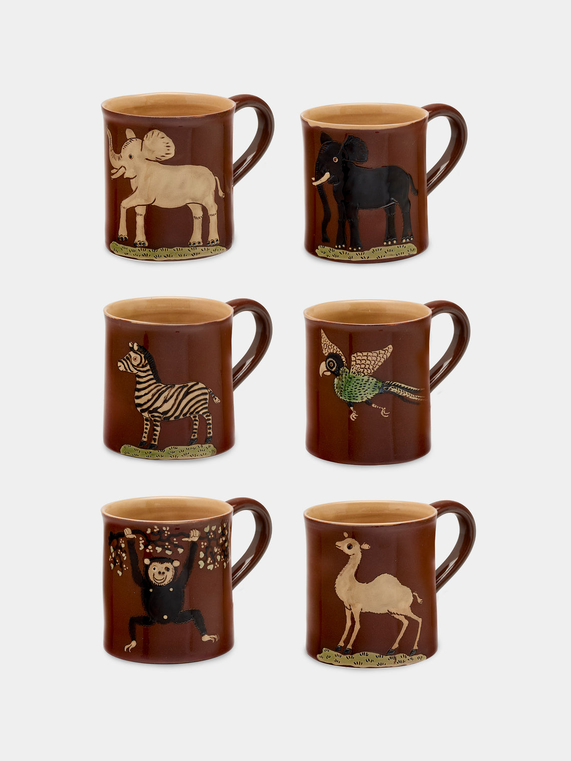 Poterie d’Évires - Safari Hand-Painted Ceramic Mugs (Set of 6) - Light brown - ABASK - 