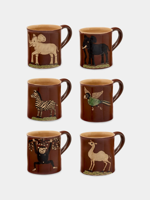 Poterie d’Évires - Safari Hand-Painted Ceramic Mugs (Set of 6) - Light brown - ABASK - 