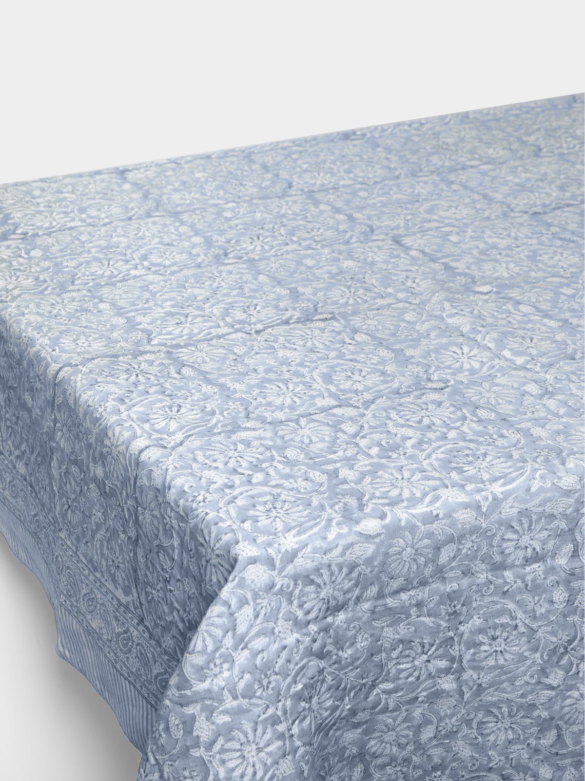 Chamois - Margerita Block-Printed Linen Small Rectangular Tablecloth - Gray - ABASK