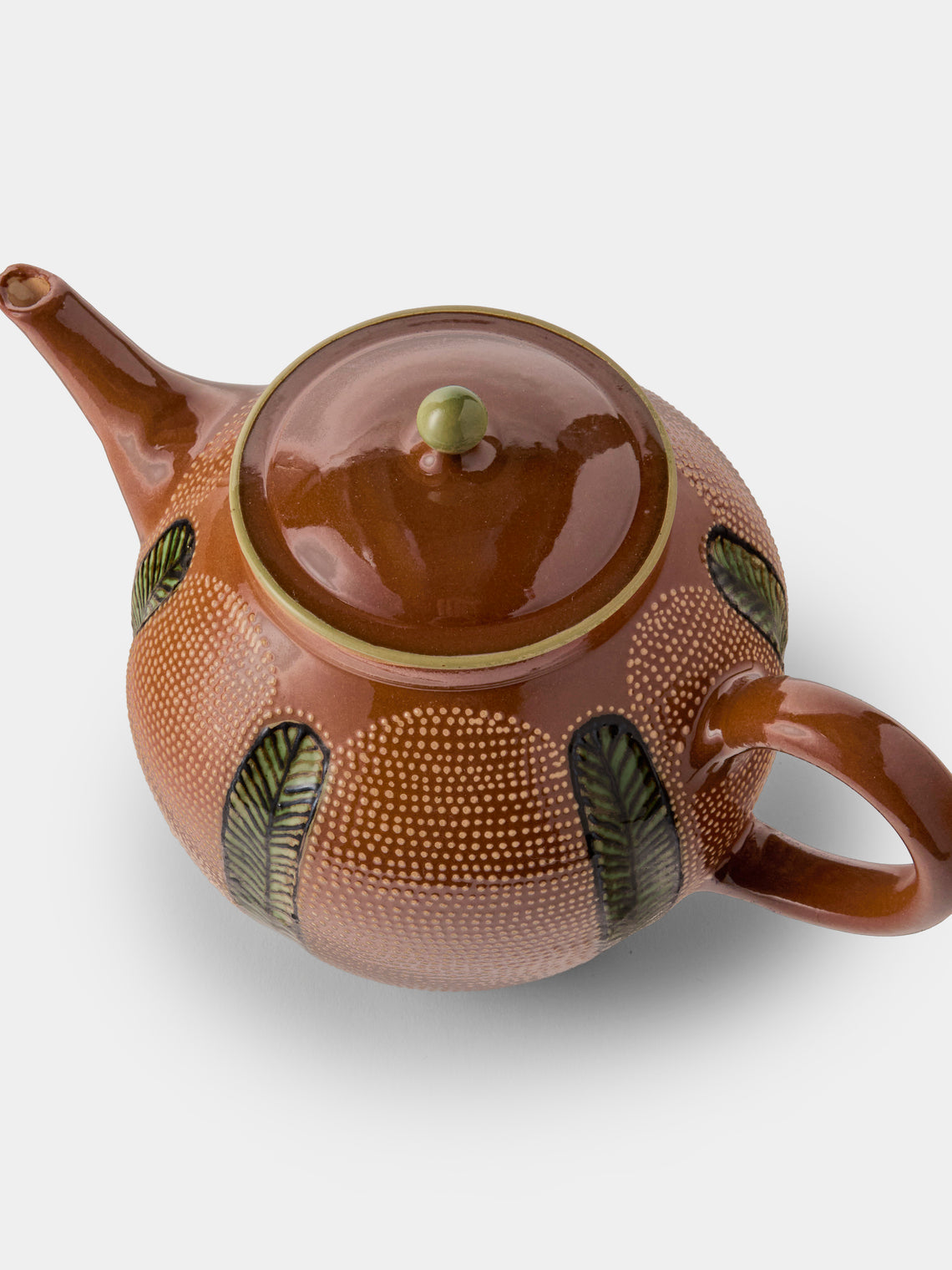Poterie d’Évires - Stripes and Dots Hand-Painted Ceramic Large Teapot - Light Brown - ABASK