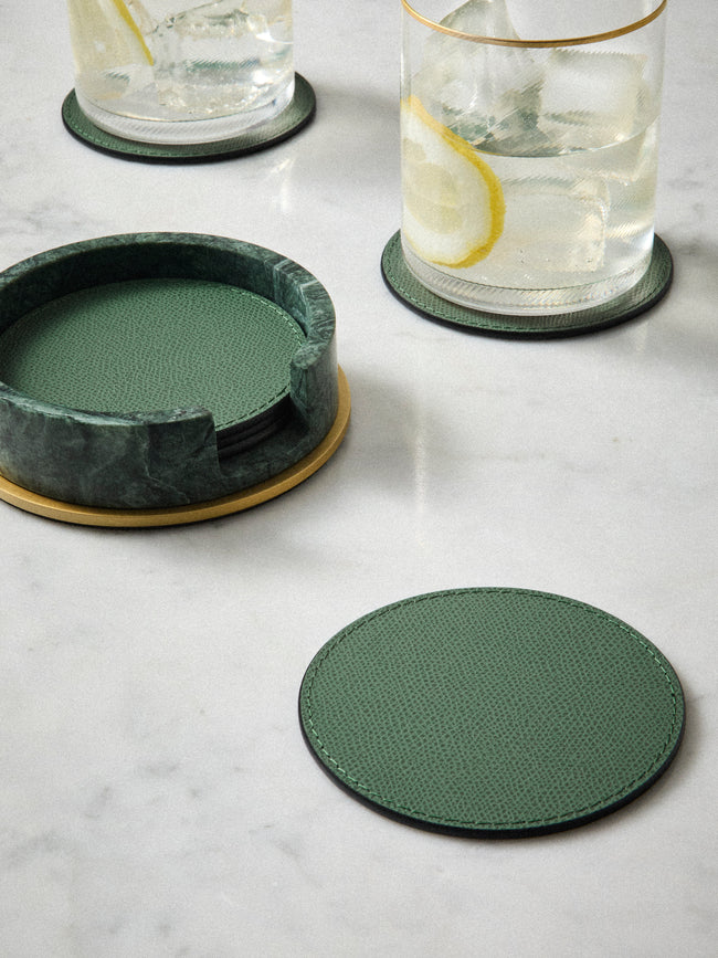 Giobagnara - Positano Marble Coasters with Holder (Set of 6) - Green - ABASK