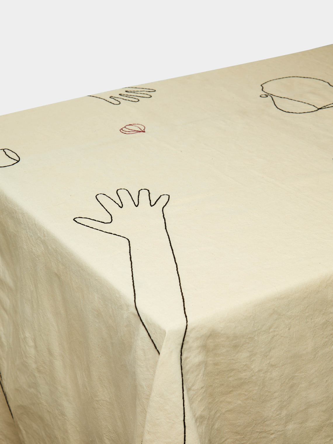 Oeuvres Sensibles - 'A Lot of Hands' Hand-Embroidered Linen Rectangular Tablecloth -  - ABASK