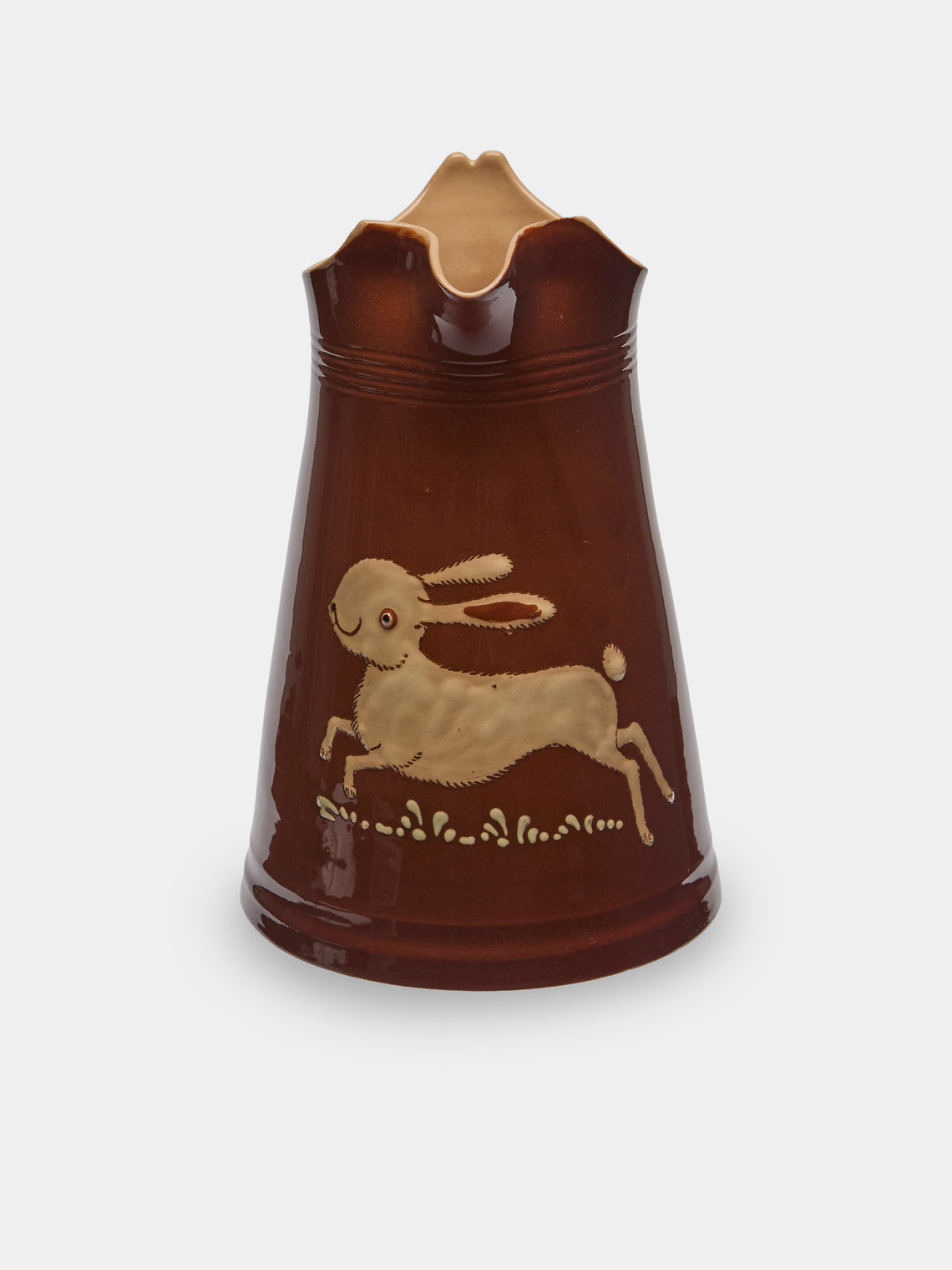 Poterie d’Évires - Rabbits Hand-Painted Ceramic Large Milk Jug - Light brown - ABASK